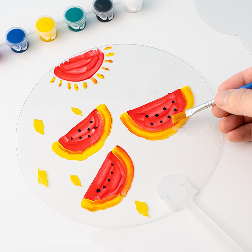 GSHLLO 10 Pcs Plastic Round Handheld Fan Blank Hand Craft Fans Clear Sublimation Fans Handheld Painting Crafting Fans Chinese Style Hand Fans for DIY Crafts GSHLLO