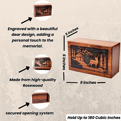 Tamanna Crafts Handmade Wooden Cremation Urn Box for Human Ashes /Pet Ashes /Burial Urn Box Rosewood,Pinewood,Beechwood Urn Box (Rosewood, Medium - WoodArtSupply