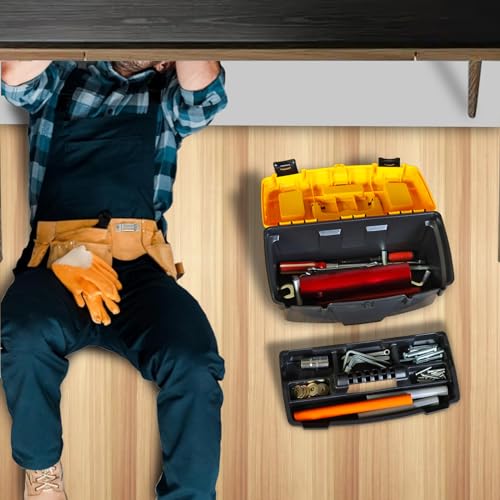 Torin 15.5" Plastic Storage Tool Box with Removable Tray,Small Toolbox Organizer With Screw Box, Black/Yellow ATRJH-3015T Torin