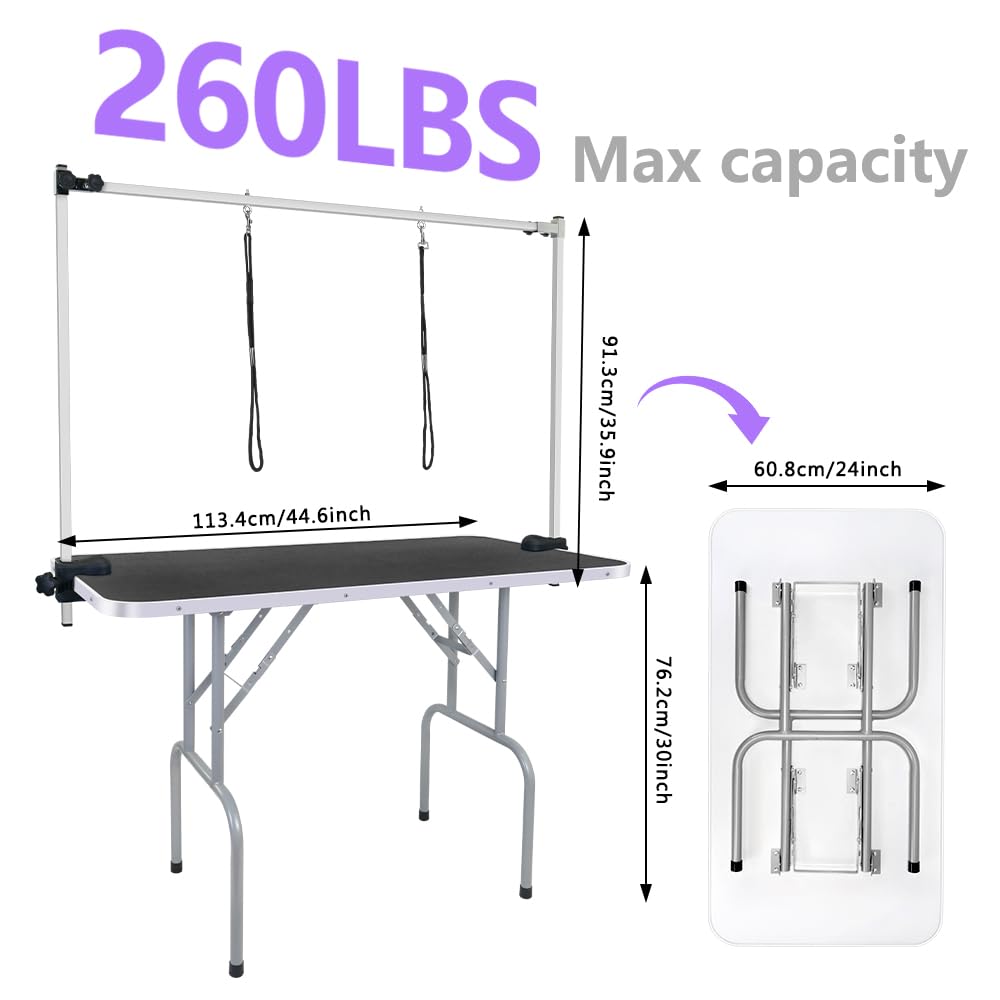 LEIBOU 45'' Professional Foldable Heavy Duty Dog Pet Grooming Table with H-Shape Arm & Noose, Maximum Capacity Up to 260lbs, Black LEIBOU