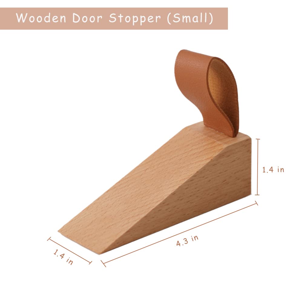 Wooden Door Stopper Non-Slip Security Wood Door Wedge with Leather Strap for Hanging Door Stopper 1Pack, in House Bedroom Office Living Room Hotel Cabin koofull