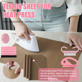 XEUZK Sublimation Shirts Tool Pink Kit With 8T Shirt rulers, 3Pack Teflon Sheet for Heat Press 12 x 16in, Heat Resistant Gloves & Silicone Bumps, 4Rolls Heat Resistant Tape& Tape Dispenser Sublimation XEUZK