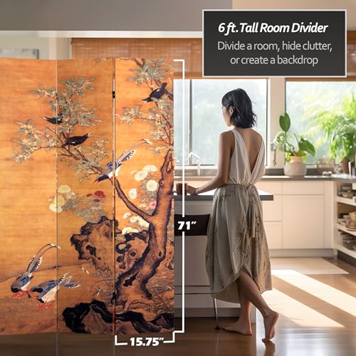 Oriental Furniture 6 ft. Tall Double Sided Chinese Landscapes Canvas Room Divider,Brown Red Lantern