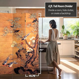 Oriental Furniture 6 ft. Tall Double Sided Chinese Landscapes Canvas Room Divider,Brown Red Lantern