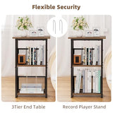 Simple Trending Record Player Stand, 3 Tiers Tall Side Table, Turntable Table with Vinyl Record Storage Up to 200 Albums, Rustic Brown Simple Trending