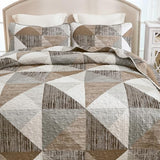 Dintszyayue Quilt Queen Size Brown, 3 Pieces Patchwork Bedspread Bedding for Queen Size Bed, Soft Lightweight Microfiber Geometric Coverlet Set for All Season Quilt with 2 Pillowcases Dintszyayue