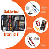 Electric Sodering Iron Kit set 110V 60W Adjustable Temperature Soldering Iron Digital Multimeter 5pcs Soldering Tips Solder Wire Stand, Desoldering Pump Tweezers Welding Tool Screwdriver wire stripper daGodtech