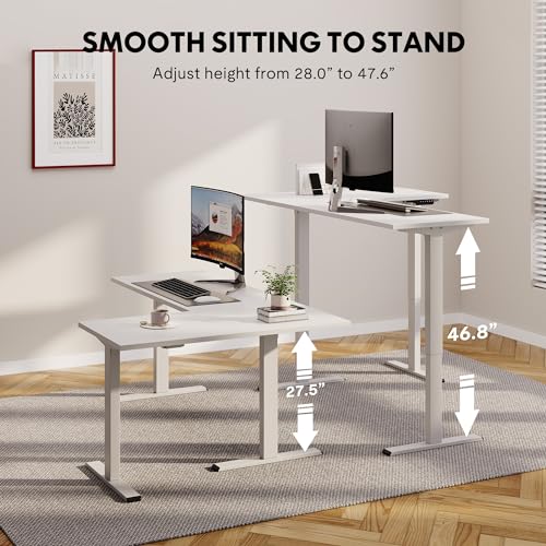 SANODESK Electric Height Adjustable 3 Leg Corner Desk Frame, up to 220lbs, Sit Stand Ergonomic L Shaped Frame Only, White SANODESK
