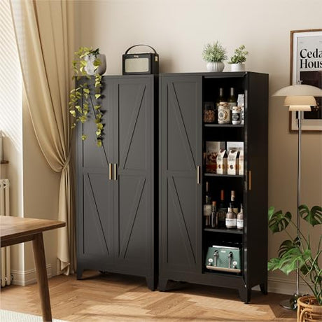 COFaR 61" Metal Pantry Cabinet in Black, Modern Storage Cabinet with Adjustable Shelves, Sturdy Metal Cupboard for Kitchen, Office, Living Room & Bathroom Organization COFaR