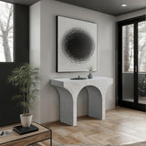 Meridian Furniture 99073White-T Pomezia Collection Art Deco Wood Frame Console Table in White Marble Finish, 45.5" W x 16" D x 31.5" H, White Meridian Furniture