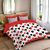 DLERFLOVR Single Duvet Cover, Black and Red Heart Reversible Quilt Cover - So Soft Polyester Fabric - Minimalist Style Bedding Sets with Pillow Cases for Boys, Girls and Children, Red DLERFLOVR