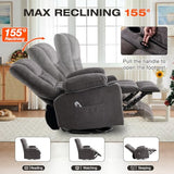 Swivel Recliner Chair for Adults,Oversized Rocker Recliner with Vibration Massage and Lumbar Heat,Ergonomic Rocking Chair with Side Pocket,2 Cup Holders,USB Charge Port for Living Room