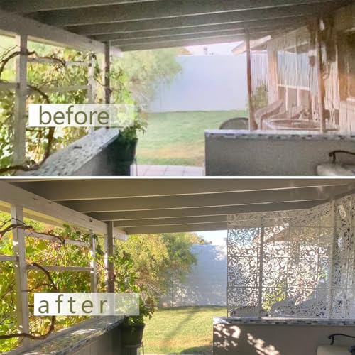 Stepstall 12 Pcs PVC Hanging Room Divider,Thick Decorative Flower Design Room Divider Partitions Panel Screen for Decorating Bedroom Dining Kitchen Office Studio Restaurant Hotel Decor（White） Stepstall