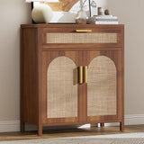 Curlaky Rattan Buffet Cabinet with Storage, Sideboard Cabinet with Doors and Shelves, Accent Coffee Bar with Drawers, Farmhouse Kitchen Storage Cabinets, Wood credenza for Entryway, Living Room Walnut Curlaky