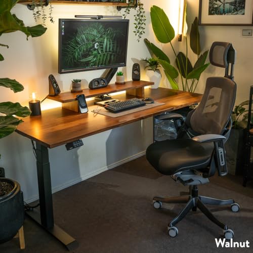 Desky Dual Hardwood Sit Stand Desk - 80x30 Electric Standing Desk - Dual Motor, 3 Stage Adjustable Height Desk - Solid Wood Standing Desk - Whole-Piece Top in Saman Wood Desky