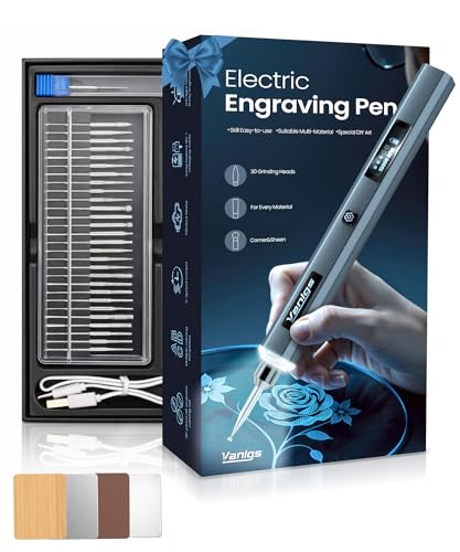 Vanlgs Engraving Pen for Metal Wood Glass Plastic, Engraving Tool with LED Light, 31 Bits, Cordless, 5 Speeds, Rechargeable, Engraver Kit Craft Easter Gifts for for Teens Adults Beginner Vanlgs