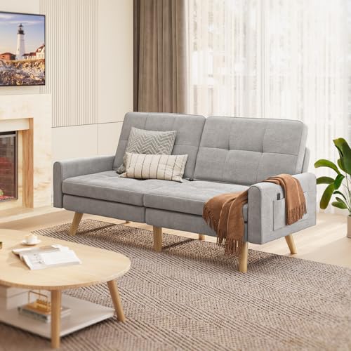 Gizoon 70.9" Sofa Bed, Futon Couch Bed with Adjustable Backrest, Modern Sleeper Sofa with Removable Armrest for Extended Length, Love Seat for Living Room, Office and Small Spaces, Apartment, Grey Gizoon