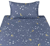Scientific Sleep Moon & Stars Boys Girls 100% Cotton 3 Pcs Twin Bed Sheet Set Kids Toddler Teen, Flat Sheet & Fitted Sheet & Pillowcase Kids Bedding Set Scientific Sleep