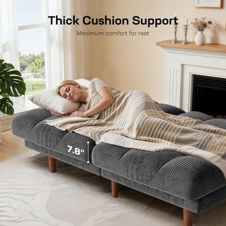 Marsail 65" Futon Sofa Bed, Convertible Small Recliner Sleeper Sofa Bed with Adjustable Backrest, Corduroy Loveseat Futon Couch for Small Apartments, Living Room Office, Guest Room (Grey) Marsail