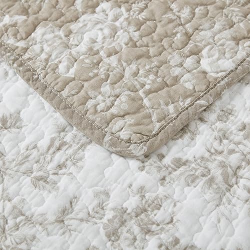 Laura Ashley - King Quilt Set, Reversible Floral Cotton Bedding with Matching Shams, Medium Weight for Year Round Use, Oek-Tex Certified (Walled Garden Brown) Laura Ashley