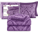 Ultra Soft Wrinkle-Free Microfiber Paisley King Sheet Set, Breathable Boho Bed Sheet Set – 16" Deep Pocket Fitted Sheet, Flat Sheet & 4 Pillowcases, Juegos de Sábanas, OEKO-TEX - Purple LDC LUX DECOR COLLECTION