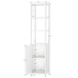 Homykic Bamboo Narrow Bathroom Storage Cabinet, 6-Tier 67 Inch Tall Floor Standing Slim Cabinet Organizer with Shutter Door and Open Shelves for Kitchen, Living Room, Corner, White Homykic
