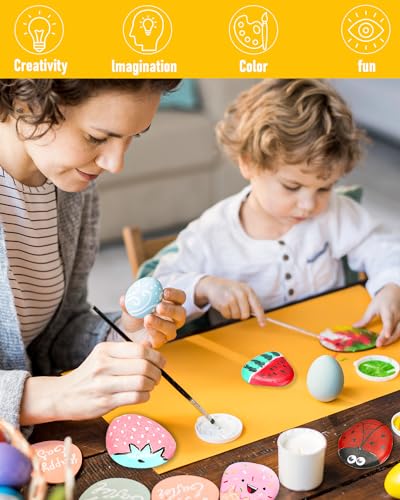 Nicpro 97PCS Rock Painting Kit Glow in The Dark & Metallic, 32 Colors Paint Supplies for Kids Ages 4-12, DIY Art Set 15 River Rocks with Holder, Toy Gift for Boys Girls Birthday Party Activities Nicpro