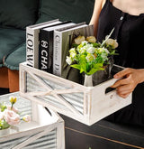 Set of 3 Nesting Wooden Crates, Rustic Wooden Storage Container Boxes with Cutout Handles, Decorative Farmhouse Wood Baskets for Display, Barn Door (Whitewash) Venalys