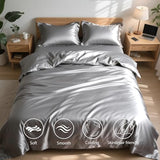 TodaFre Silver Grey Satin Duvet Cover King Size Set, 3 Pieces Ultra Soft Bedding Set - 1 Lightweight Duvet Cover 104x90 Inches with Zipper Closure, 2 Pillowcases TodaFre