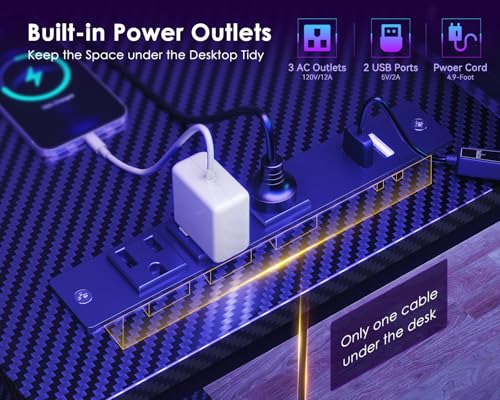 ODK 58 Inch Gaming Desk with USB Charging Ports and LED Lights, Reversible L Shaped Computer Desk with Storage Shelves & Monitor Stand, Corner Gamer Desk Table with Power Outlets, Black ODK