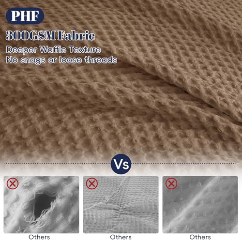 PHF Waffle Duvet Cover Set King Size, No Snagging Ultra Soft Luxury Textured Breathable Comforter Cover for All Season 3pcs, Durable Bedding Duvet Set with 2 Pillow Shams, 104"x90", Mocha/Cocoa Brown PHF