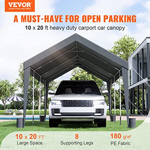 VEVOR Carport Car Canopy 10x20ft, Upgraded Heavy Duty Car Port Garage Boat Shelter Party Tent with 8 Reinforced Poles and 4 Weight Bags, UV Resistant Waterproof Tarp for SUV, Truck, Boat - WoodArtSupply