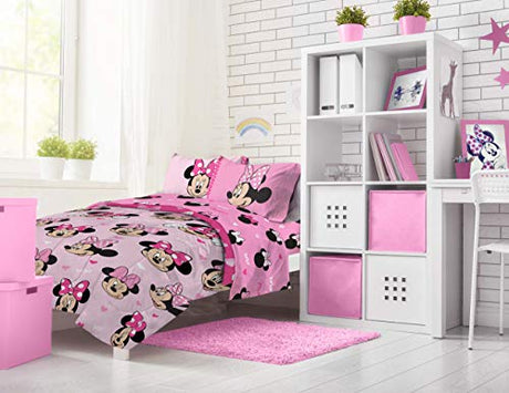 Jay Franco Disney Minnie Mouse Hearts N Love 4 Piece Twin Bed Set - Includes Reversible Comforter & Sheet Set - Super Soft Fade Resistant Microfiber - (Official Disney Product) Jay Franco