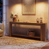 AMBERHAUS 70" Console Table for Entryway, Narrow Long Sofa Table Behind Couch, Wood Couch Table with Open Storage, Easy Assembly Entryway Table for Living Room, Hallway, Foyer, Couch, Light Brown AMBERHAUS