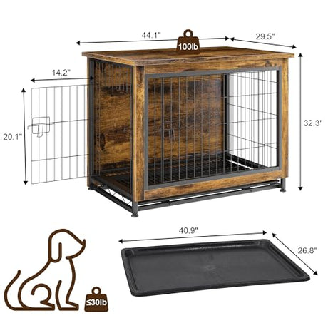 JY QAQA Dog Crate Furniture, Wooden Dog Crate Table, Dog's Furniture with Double-Doors, Indoor Dog Kennel, Dog Cage/Brown/XL JY QAQA PET