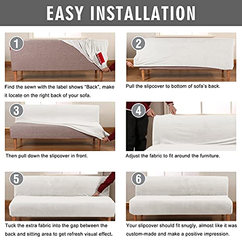 ele ELEOPTION 3 Seat Armless Sofa Bed Cover Stretch Slipcover Velvet Thicker Full Size Folding Cushion Couch Covers Furniture Protector Sofa Futon Cover White Color ele ELEOPTION