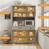 HOSTACK 71" Pantry Cabinet with Charging Station, Tall Kitchen Pantry Storage Cabinet with Microwave Stand, Farmhouse Kitchen Hutch with Storage Drawers for Living Room, Dining Room, Ash Grey HOSTACK