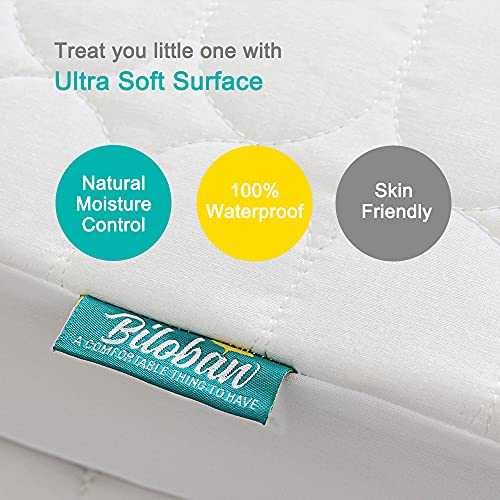 Crib Mattress Protector Sheets Waterproof 2 Pack, Quilted Crib Mattress Pad Cover Fitted Fits for Toddler Bed Mattress, White, 52” x 28” Biloban