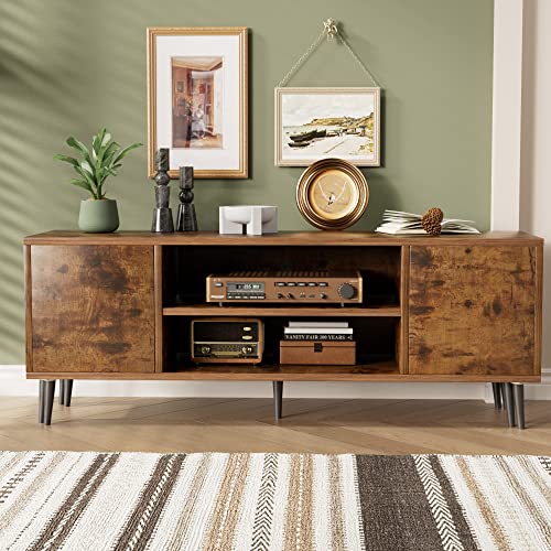 JUMMICO TV Stand for 65 Inch TV, Modern Entertainment Center with Storage Cabinet and Open Shelves, TV Console Table Media Cabinet for Living Room, Bedroom and Office (Rustic Brown) JUMMICO