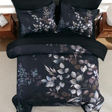 Xruibed Black Comforter Set King Size 7 Pieces Bed in a Bag, Botanical Floral Print Bed Sets, Elegant Flower Comforter with Sheet Set, Soft Microfiber Bedding Set for All Season (Black, 104"x90") Xruibed