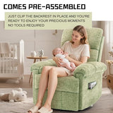 Korser Recliner Chair, Swivel Rocker Recliner Chair for Adults, Small Recliners for Small Spaces, Upholstered Manual Recliner with Side Pockets, Nursery Rocking Chair for Living Room, Chenille, Green