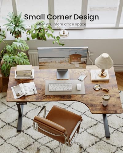 FEZIBO 55×32 inch L Shaped Electric Corner Standing Desk, 4 Memory Height Settings,Home Office & Computer Height Adjustable Table, Ergonomic Sit and Stand Up Workstation with Splice Board,Rustic Brown FEZIBO