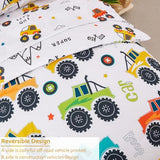 PERFEMET Toddler Bedding Set 4 Pieces Bed Set for Boys All Seasons 1 Deep Pocket Sheet and 1 Lightweight Comforter Soft Cute Colorful Pattern Cozy Children Bedroom Cars White PERFEMET