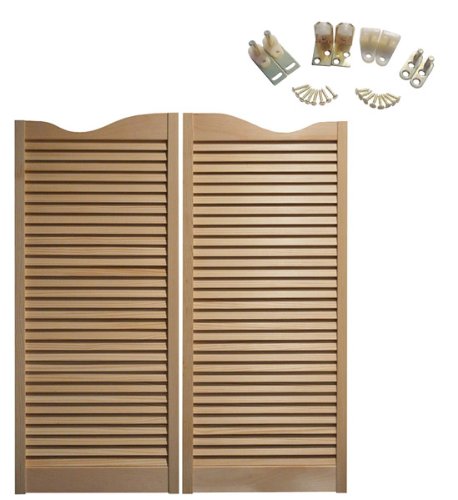 Premade Interior Doors, 1-1/8" Thick Pine Wood Swinging Doors, Saloon Doors with Brass Hardware, Louvered Door with Strong Door Joints, Pre-sanded Wood Doors for Inside - Swinging Cafe Doors (32"x42") Swinging Cafe Doors