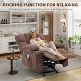 Massage Rocking Recliner Chair, Ergonomic Recliners Sofa with Vibration Massage & Heat, Rocking Chair Nursery Chair for Living Room Lounge with 4 Pockets, 2 Cup Holders, Brown
