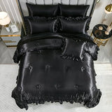 Black Satin Comforter King Size,Ruffle Bedding Set,Silk Like Satin King Comforter Set with Sheets,Silky Black Bedding Bed in a Bag,Soft Smooth Satin Sheets,8 Pcs Ruffled Luxury Comforter Set Bedbay