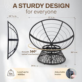 Bme 40" Ergonomic Wicker Papasan Chair with Soft Thick Cushion & Frame, 360° Swivel Papasan Chair, Circle Chair, Reading Chair, Comfy Chair for Living Room, Bedroom, Onyx Stone - Black Base Bme