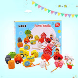 Lacing Farm Toy Wooden Block Set, Early Educational Toys String & Lacing Beads Games for Toddlers Kids Farm Animal Learning Play Set (16 Pieces) Newraturner