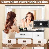 INTERGREAT 57" Makeup Vanity Desk with Large Mirror and 10 LED Lights,Dressing Table with Power Outlet & 5 Drawers,3 Lighting Color Adjustable,Vanity Desk for Girls,White INTERGREAT