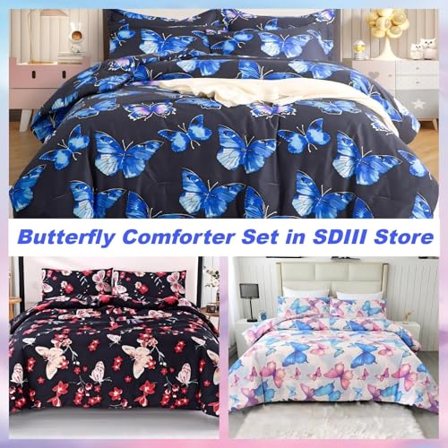 SDIII Colorful Butterfly Queen Fitted Sheet with 2 Pillowcases, Not Including Flat Sheet, Soft Microfiber Cute Fitted Sheets for Kids Boys Girls Teens SDIII